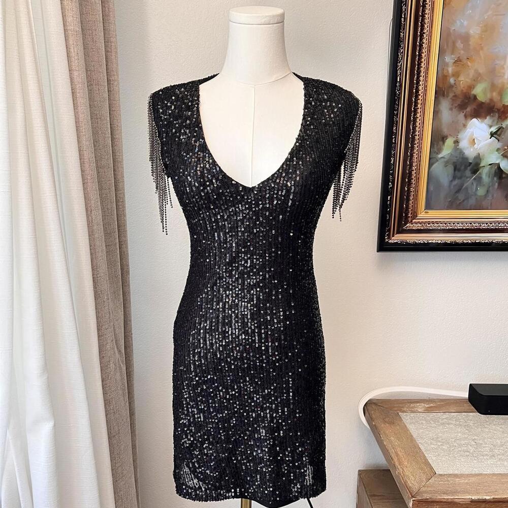 Betsey Johnson Black Sequin Mini Dress